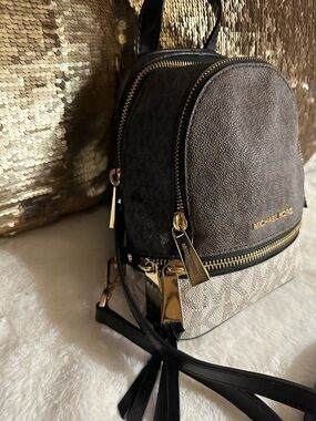 Michael Kors Brown, Beige and Briwn Signature Mini Backpack
